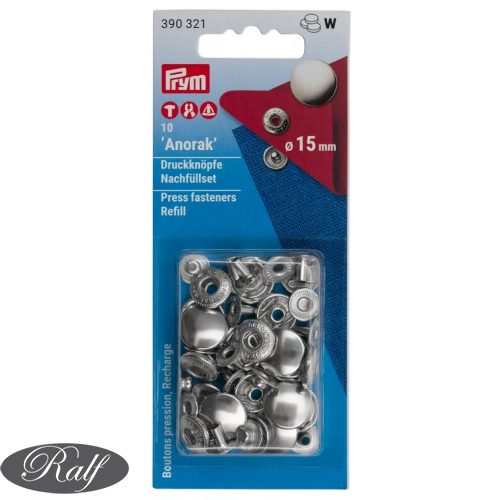 Rezerva capse fara coasere, 15 mm argintie - Prym 390321